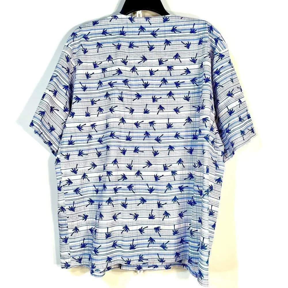 COLAR LESS V-NECK SHORT SLEEVE TROPICAL SHIRT by BILL BLASS SIZE LARGE